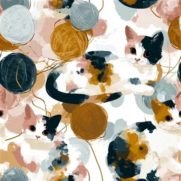 Calico Cat Yarn Ball Seamless Pattern