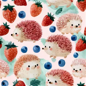 Cute Hedgehog Berry Seamless Pattern