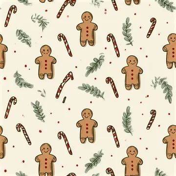 Gingerbread Man Candy Cane Seamless Pattern